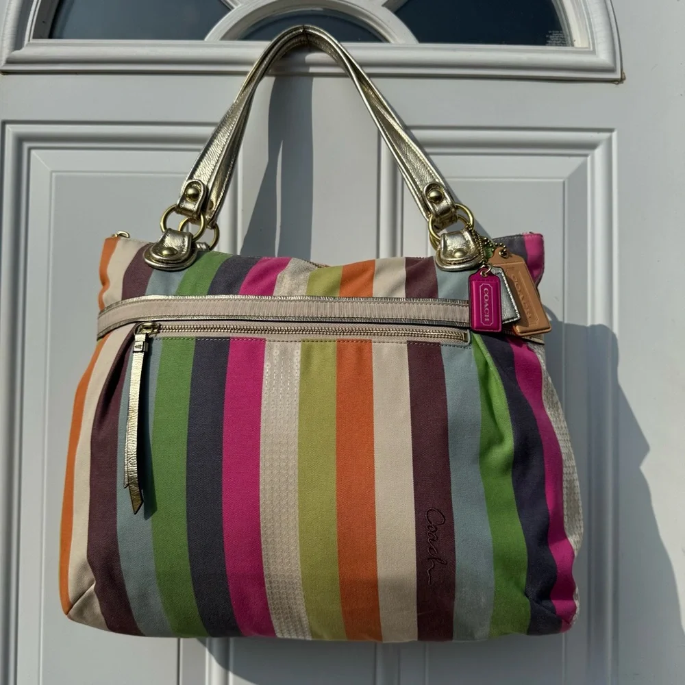 Coach Women’s 19021 Poppy Legacy Stripe Glam Large Preppy Tote - Picture 2 of 15
